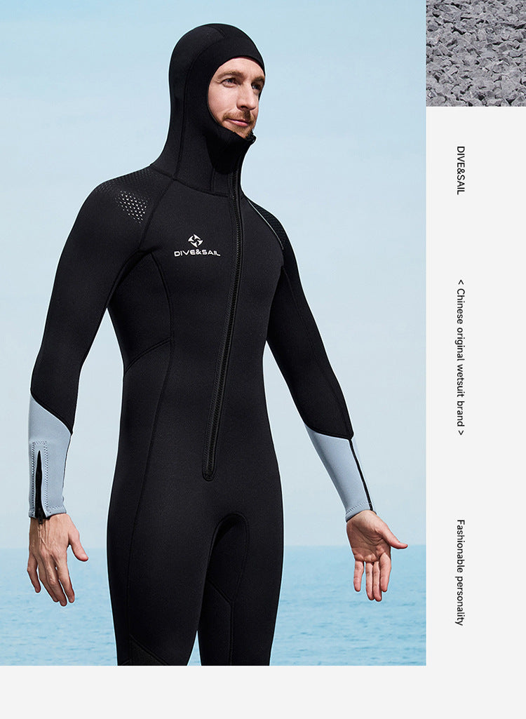 Men Women 3mm Neoprene Wetsuit One-piece Full Body Diving Suit Front Zip Wetsuit With Hood for Scuba Snorkeling Surfing Swimming