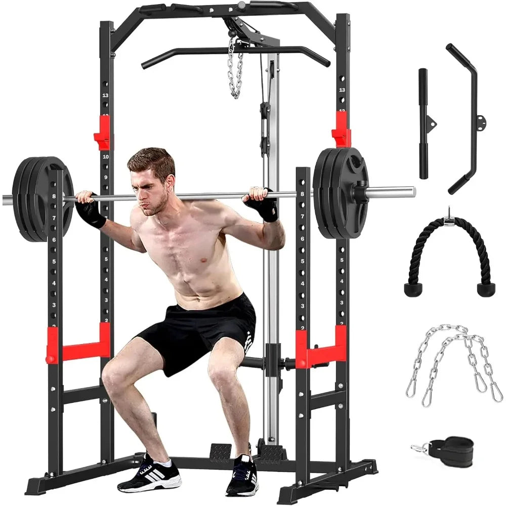 Professional Multi-Function Power Rack – Complete Home Gym System with Pulley System