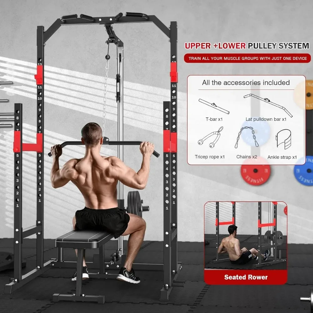Professional Multi-Function Power Rack – Complete Home Gym System with Pulley System