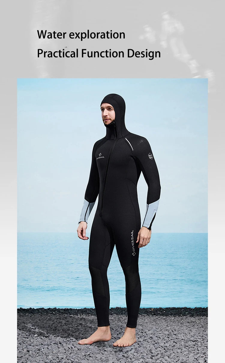 Men Women 3mm Neoprene Wetsuit One-piece Full Body Diving Suit Front Zip Wetsuit With Hood for Scuba Snorkeling Surfing Swimming