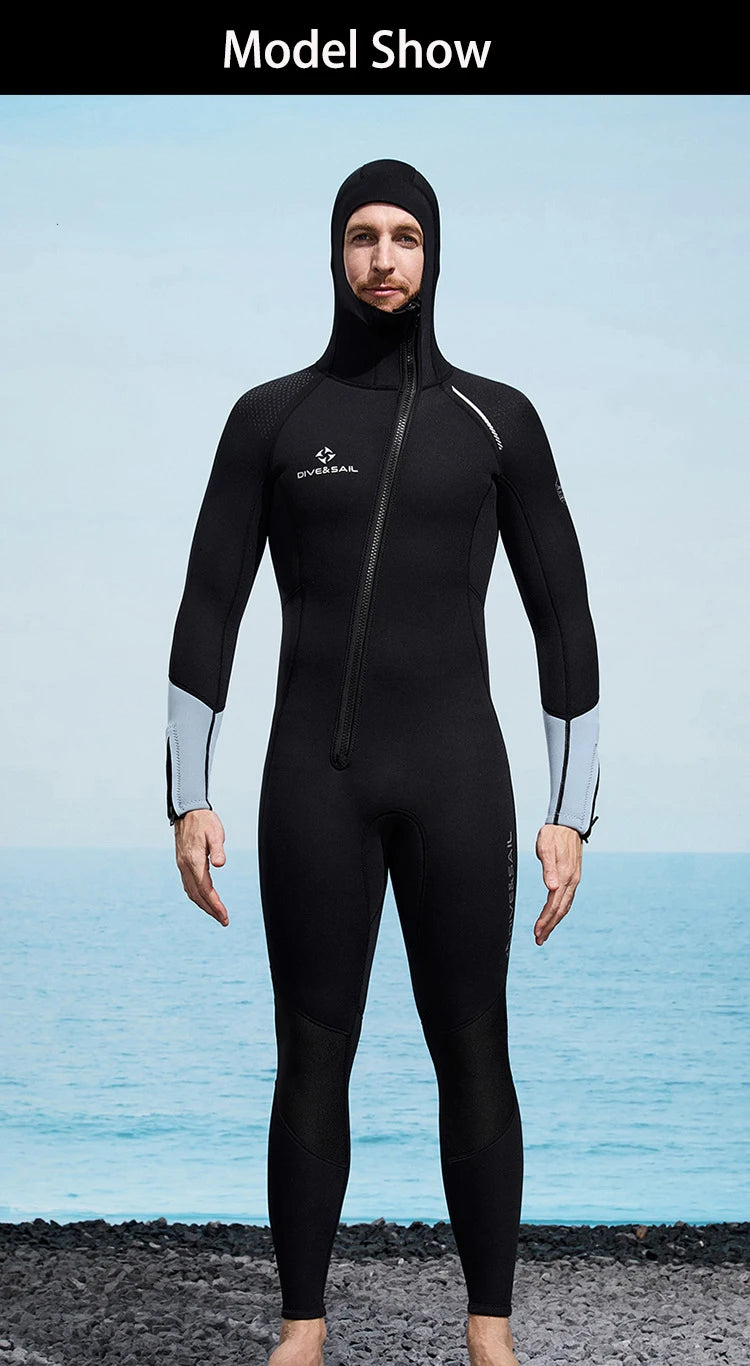 Men Women 3mm Neoprene Wetsuit One-piece Full Body Diving Suit Front Zip Wetsuit With Hood for Scuba Snorkeling Surfing Swimming
