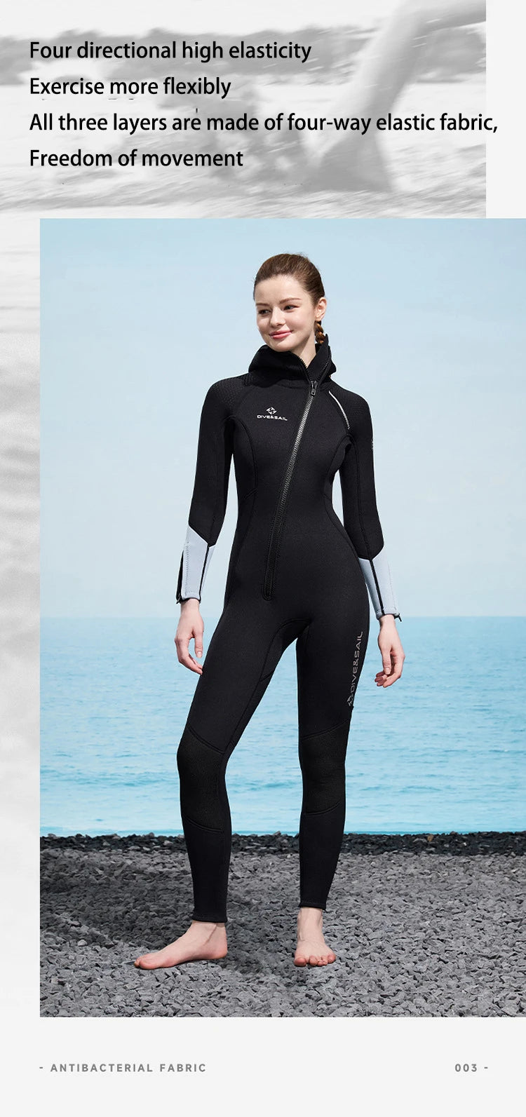 Men Women 3mm Neoprene Wetsuit One-piece Full Body Diving Suit Front Zip Wetsuit With Hood for Scuba Snorkeling Surfing Swimming
