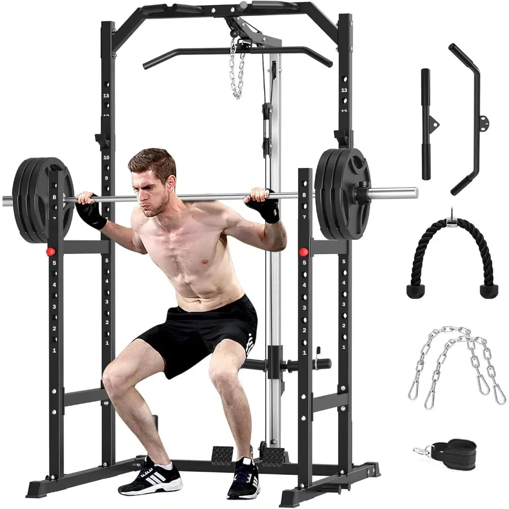 Professional Multi-Function Power Rack – Complete Home Gym System with Pulley System