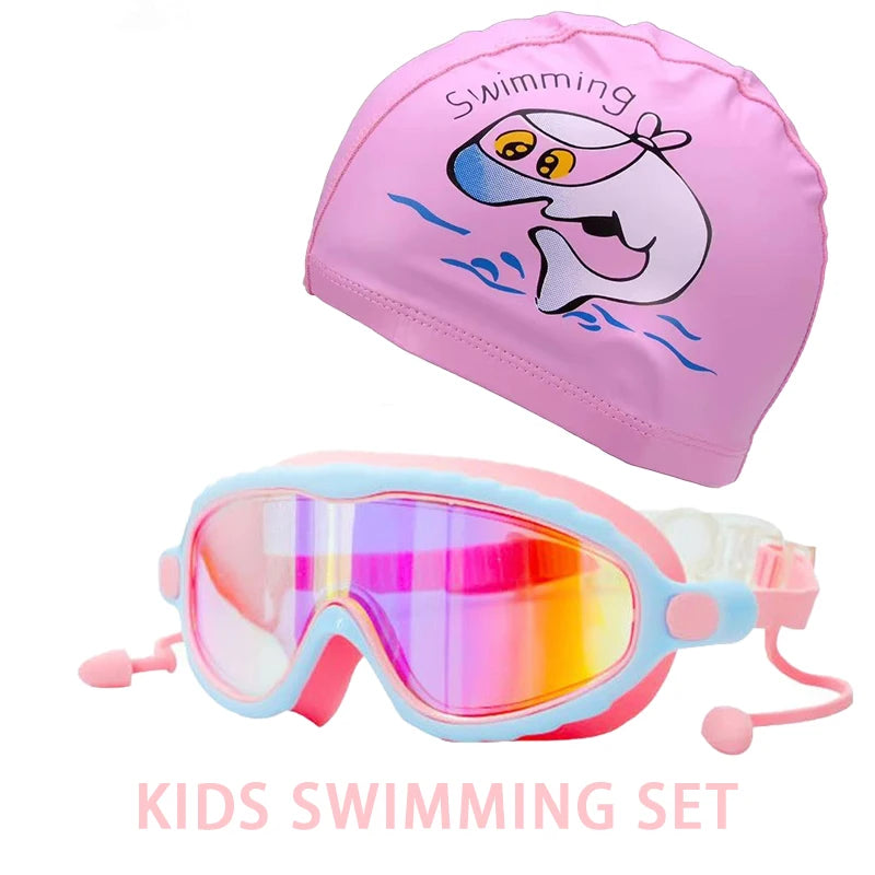 Kids Swimming Goggles Boys&Girls (3-15 Years)-Big Frame HD View, Anti-Fog Silicone Swim Goggles + PU Swimming Cap Swim Set Gifts