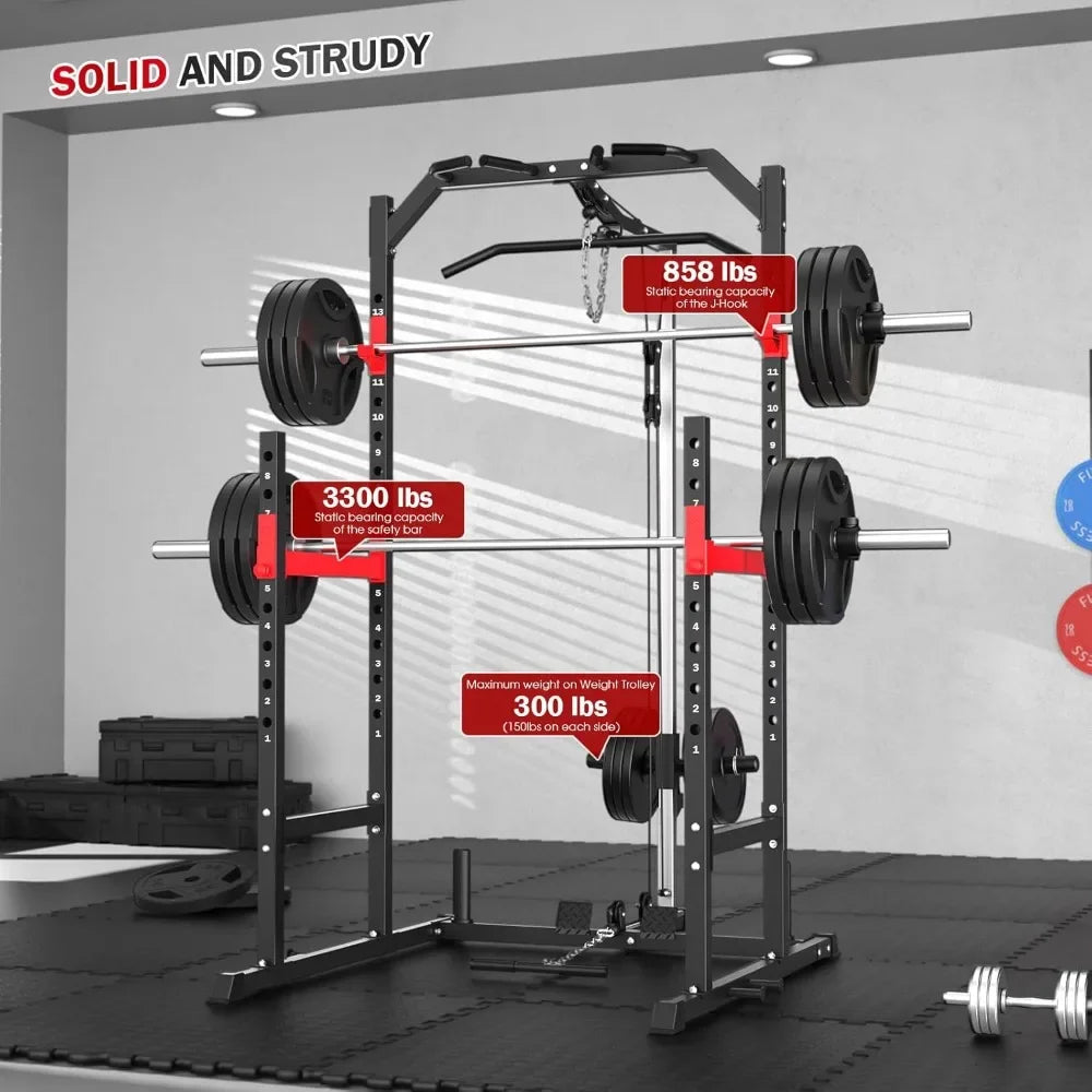 Professional Multi-Function Power Rack – Complete Home Gym System with Pulley System
