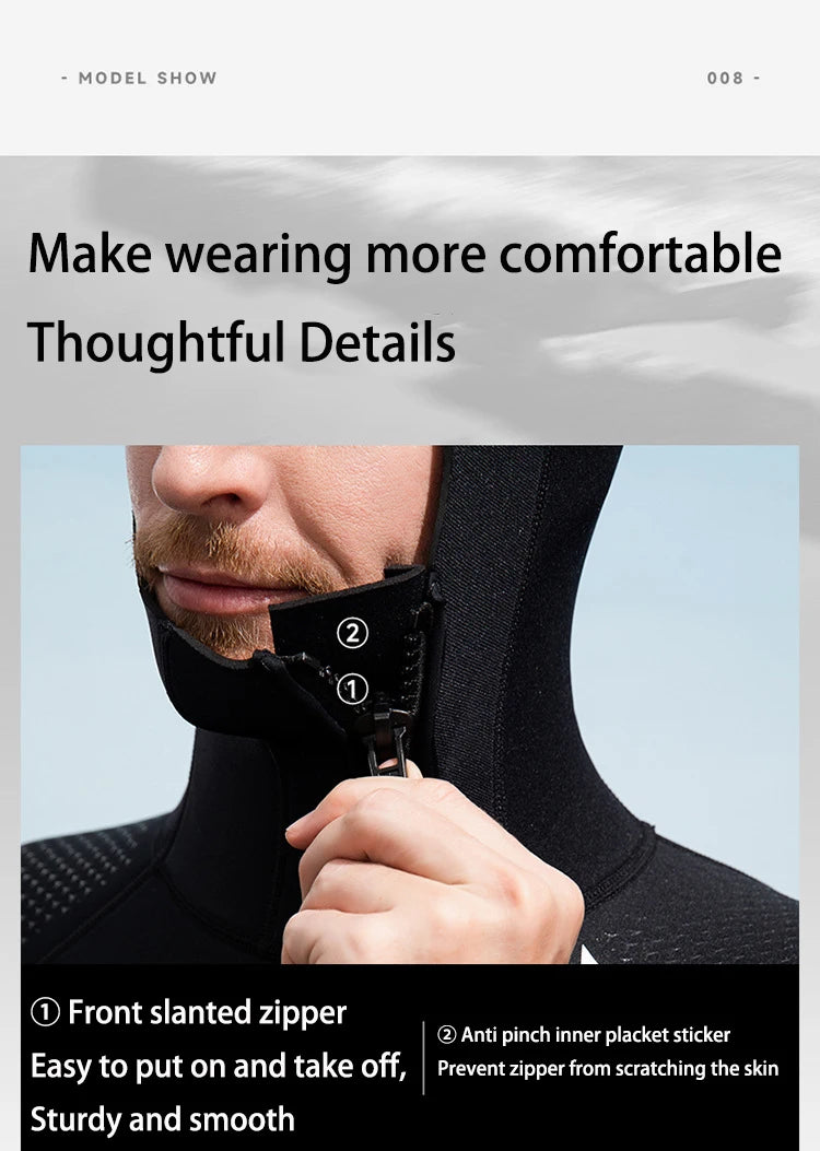Men Women 3mm Neoprene Wetsuit One-piece Full Body Diving Suit Front Zip Wetsuit With Hood for Scuba Snorkeling Surfing Swimming