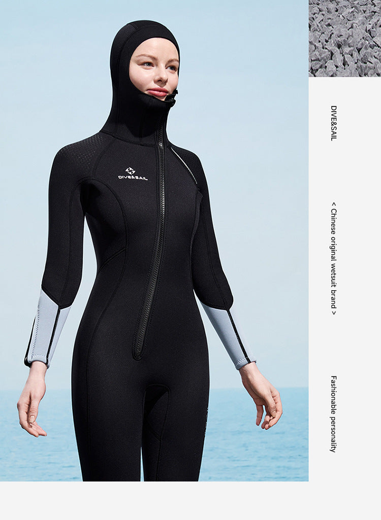 Men Women 3mm Neoprene Wetsuit One-piece Full Body Diving Suit Front Zip Wetsuit With Hood for Scuba Snorkeling Surfing Swimming