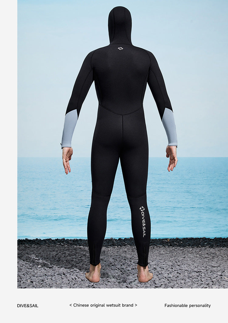 Men Women 3mm Neoprene Wetsuit One-piece Full Body Diving Suit Front Zip Wetsuit With Hood for Scuba Snorkeling Surfing Swimming