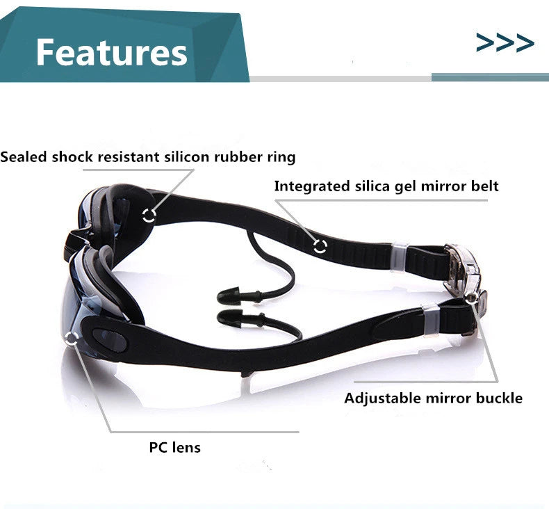 Swimming Goggles Adult Pool Glasses Anti Fog Men Women UV Protection Optical Waterproof Swim Eyewear with Earplugs