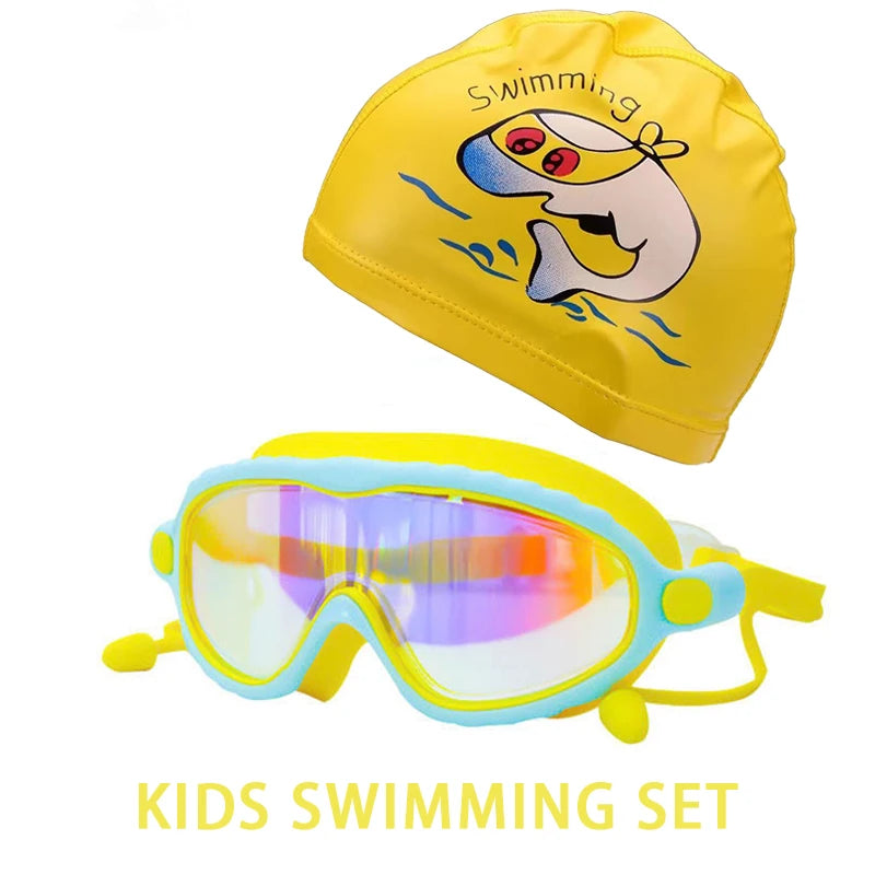 Kids Swimming Goggles Boys&Girls (3-15 Years)-Big Frame HD View, Anti-Fog Silicone Swim Goggles + PU Swimming Cap Swim Set Gifts