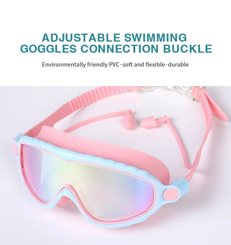Kids Swimming Goggles Boys&Girls (3-15 Years)-Big Frame HD View, Anti-Fog Silicone Swim Goggles + PU Swimming Cap Swim Set Gifts