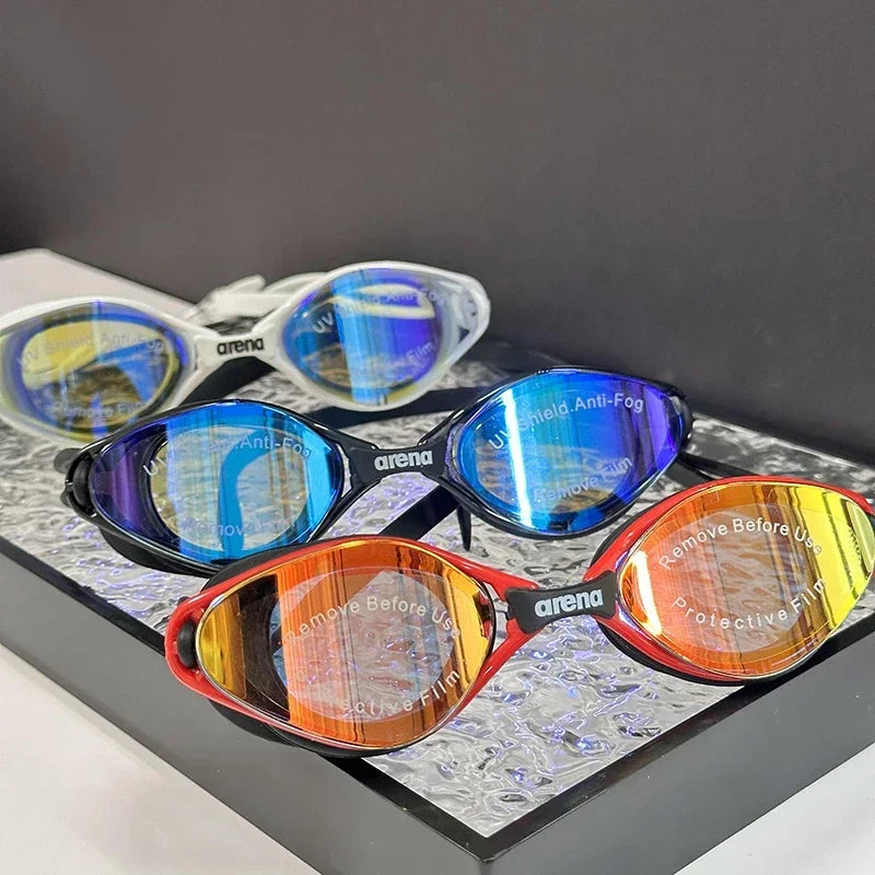 Arena swimming goggles with waterproof and anti fog coating for professional racing training, suitable for both men and women