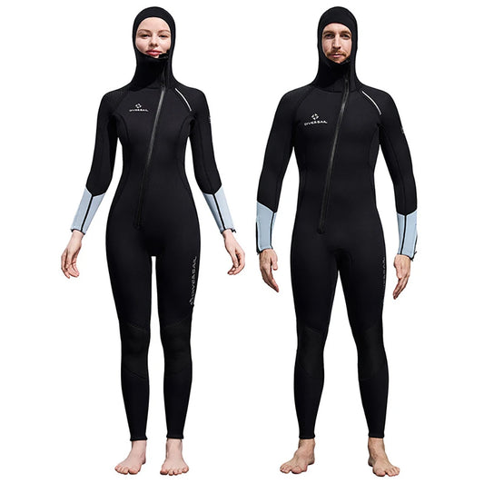 Men Women 3mm Neoprene Wetsuit One-piece Full Body Diving Suit Front Zip Wetsuit With Hood for Scuba Snorkeling Surfing Swimming