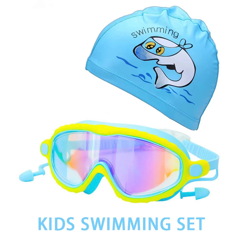 Kids Swimming Goggles Boys&Girls (3-15 Years)-Big Frame HD View, Anti-Fog Silicone Swim Goggles + PU Swimming Cap Swim Set Gifts