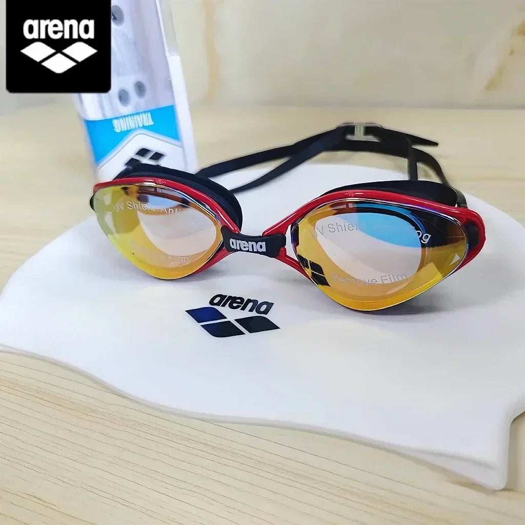 Arena swimming goggles with waterproof and anti fog coating for professional racing training, suitable for both men and women