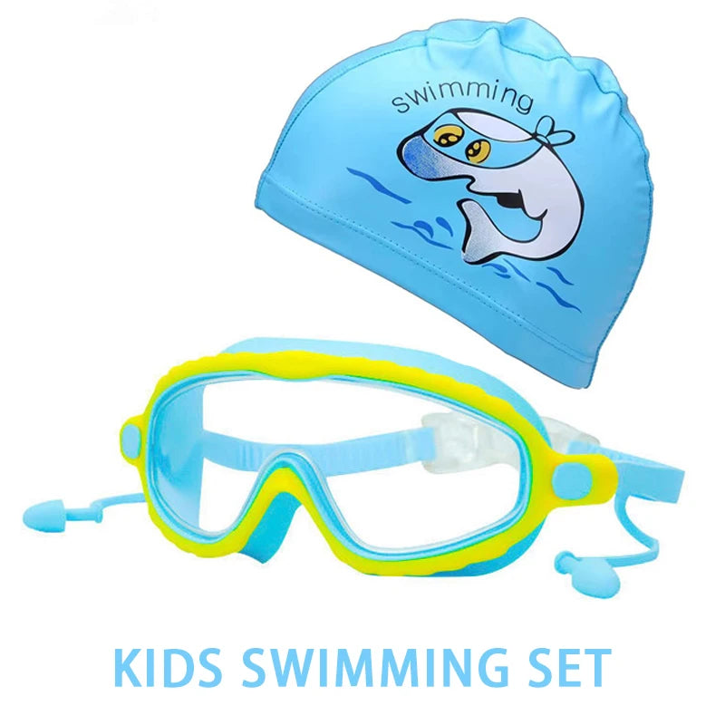 Kids Swimming Goggles Boys&Girls (3-15 Years)-Big Frame HD View, Anti-Fog Silicone Swim Goggles + PU Swimming Cap Swim Set Gifts