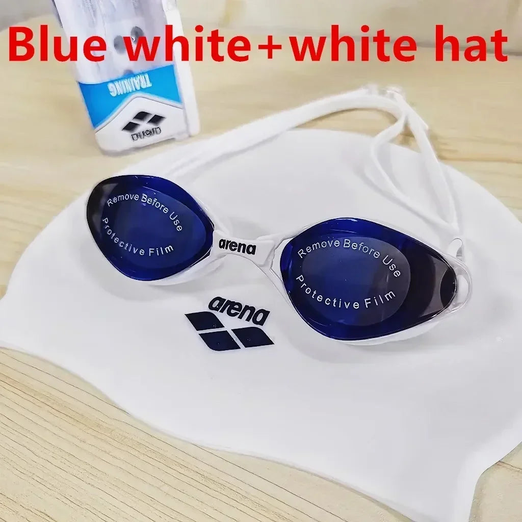 Arena swimming goggles with waterproof and anti fog coating for professional racing training, suitable for both men and women