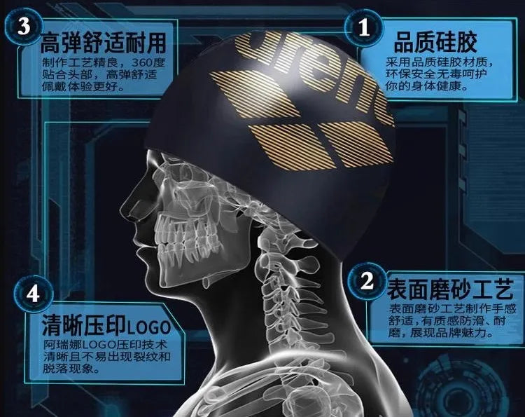 Arena Silicone Swimming Cap Non-Slip Waterproof Low Resistance for Men And Women Professional Speed up Equipment