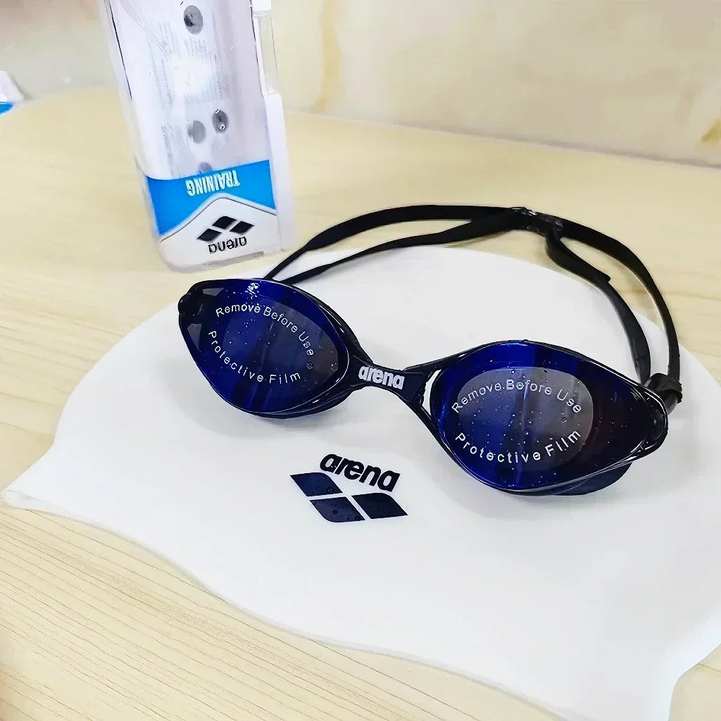 Arena swimming goggles with waterproof and anti fog coating for professional racing training, suitable for both men and women