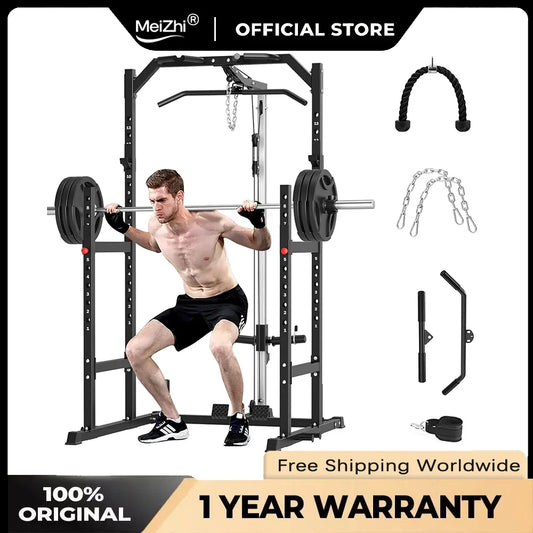 Professional Multi-Function Power Rack – Complete Home Gym System with Pulley System