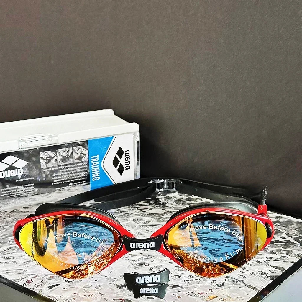 Arena swimming goggles with waterproof and anti fog coating for professional racing training, suitable for both men and women