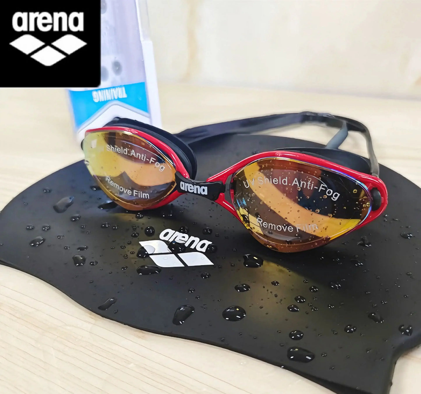 Arena swimming goggles with waterproof and anti fog coating for professional racing training, suitable for both men and women
