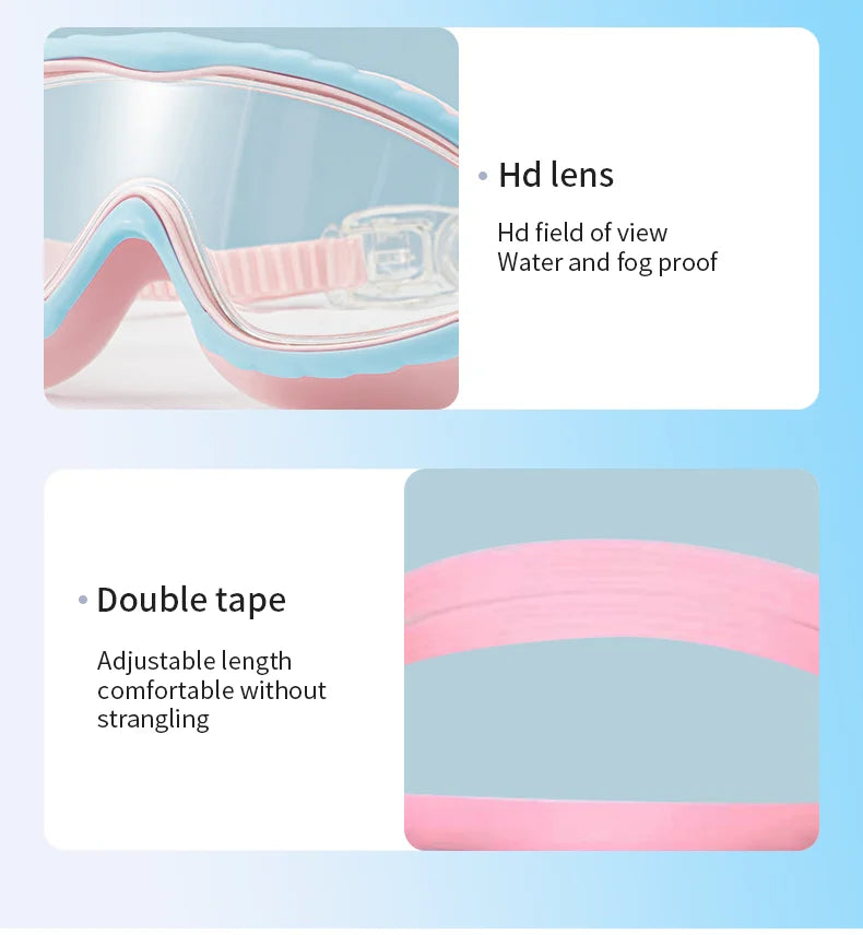 Kids Swimming Goggles Boys&Girls (3-15 Years)-Big Frame HD View, Anti-Fog Silicone Swim Goggles + PU Swimming Cap Swim Set Gifts