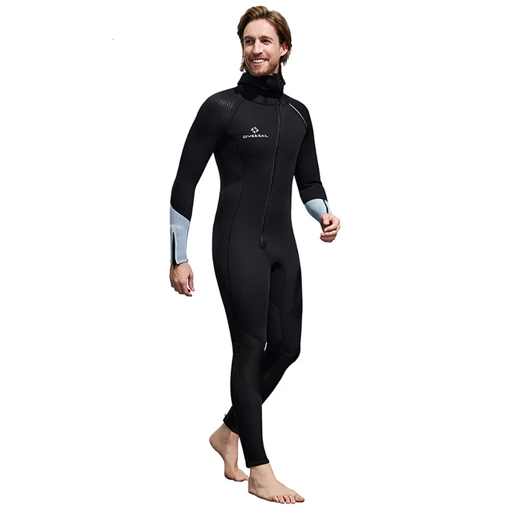 Men Women 3mm Neoprene Wetsuit One-piece Full Body Diving Suit Front Zip Wetsuit With Hood for Scuba Snorkeling Surfing Swimming