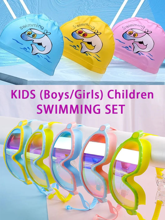 Kids Swimming Goggles Boys&Girls (3-15 Years)-Big Frame HD View, Anti-Fog Silicone Swim Goggles + PU Swimming Cap Swim Set Gifts