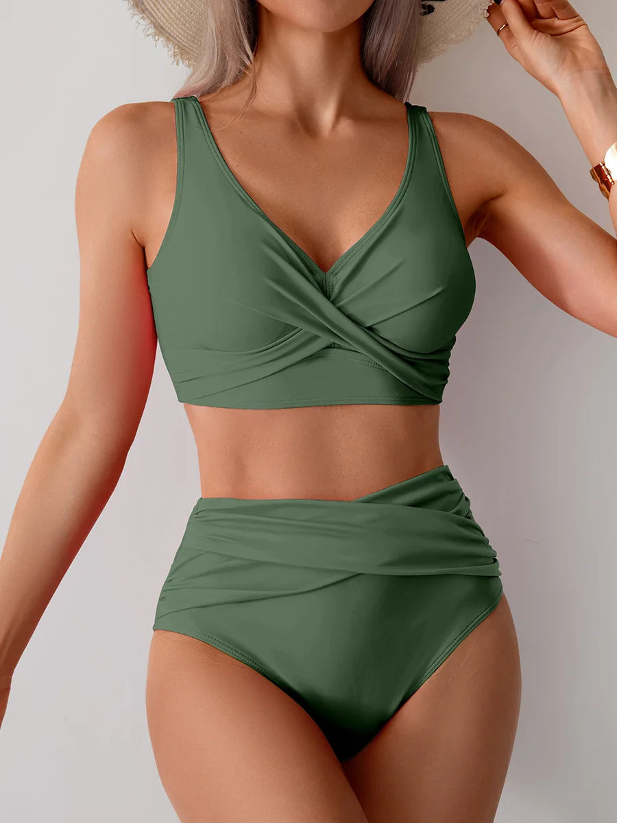 VigoBreviya 2025 Sexy Solid Strapped Swimwear Women Cross Push Up Bikini Set Brazilian Lady Swimsuit High Waist Beach Bath Suit