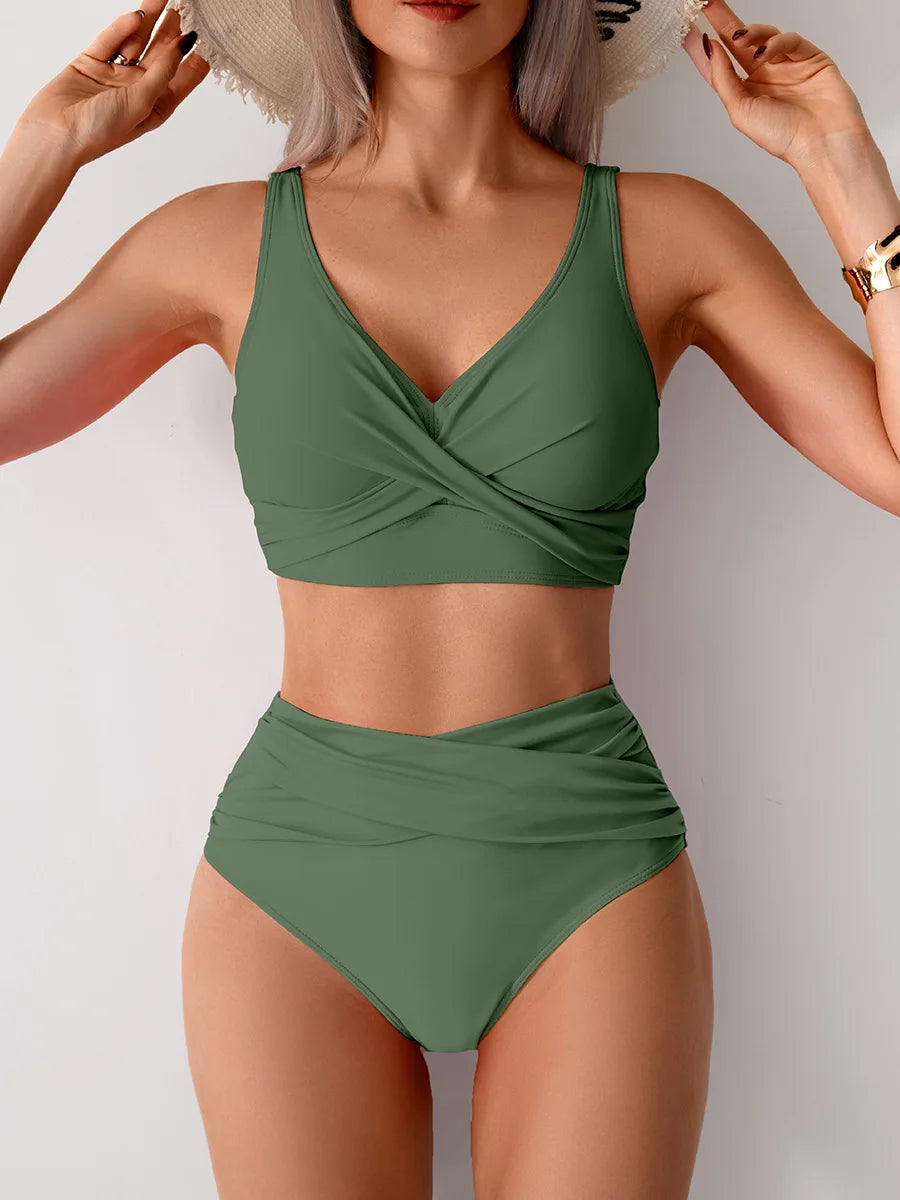 VigoBreviya 2025 Sexy Solid Strapped Swimwear Women Cross Push Up Bikini Set Brazilian Lady Swimsuit High Waist Beach Bath Suit