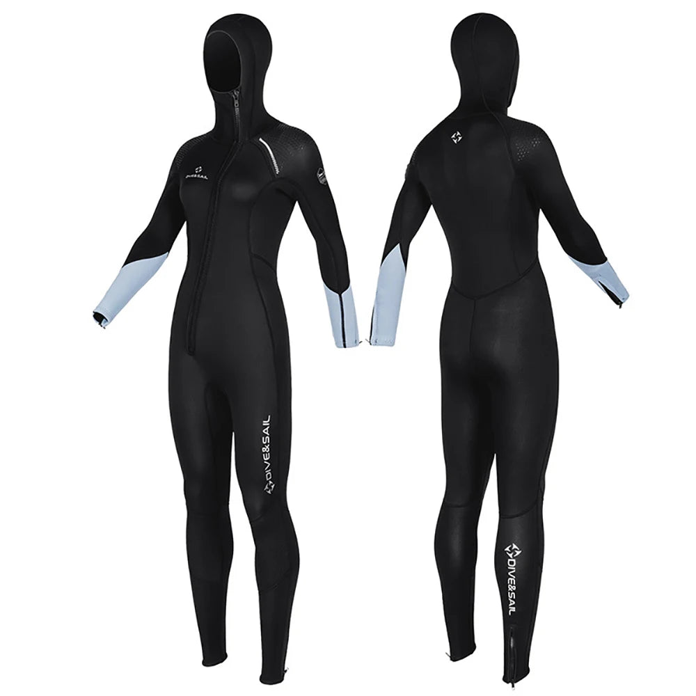 Men Women 3mm Neoprene Wetsuit One-piece Full Body Diving Suit Front Zip Wetsuit With Hood for Scuba Snorkeling Surfing Swimming