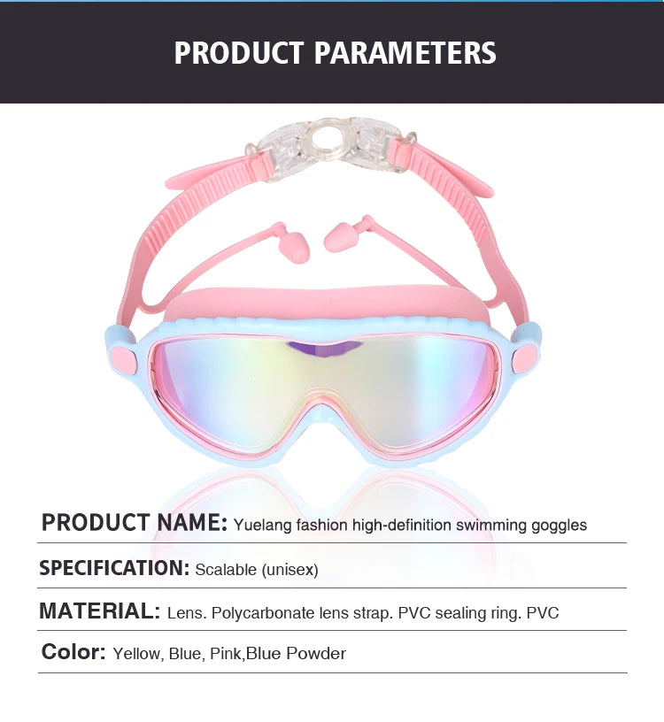 Kids Swimming Goggles Boys&Girls (3-15 Years)-Big Frame HD View, Anti-Fog Silicone Swim Goggles + PU Swimming Cap Swim Set Gifts