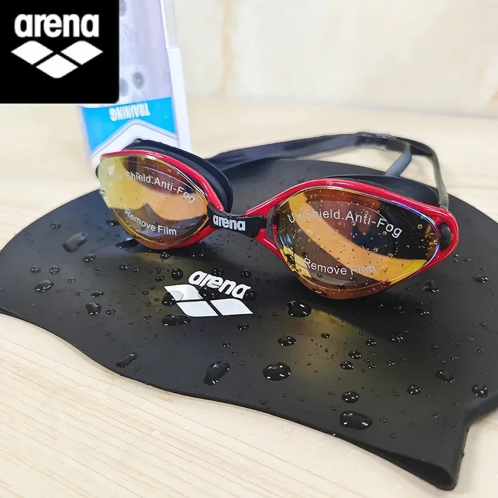 Arena swimming goggles with waterproof and anti fog coating for professional racing training, suitable for both men and women