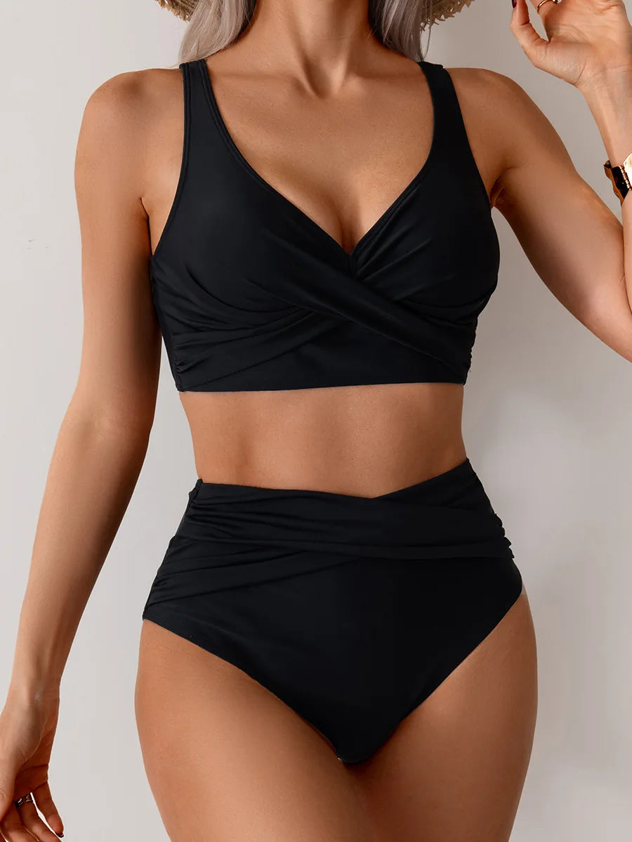 VigoBreviya 2025 Sexy Solid Strapped Swimwear Women Cross Push Up Bikini Set Brazilian Lady Swimsuit High Waist Beach Bath Suit