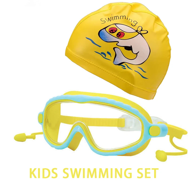 Kids Swimming Goggles Boys&Girls (3-15 Years)-Big Frame HD View, Anti-Fog Silicone Swim Goggles + PU Swimming Cap Swim Set Gifts