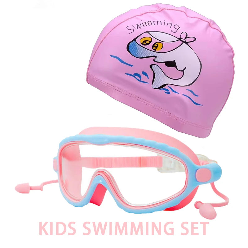 Kids Swimming Goggles Boys&Girls (3-15 Years)-Big Frame HD View, Anti-Fog Silicone Swim Goggles + PU Swimming Cap Swim Set Gifts
