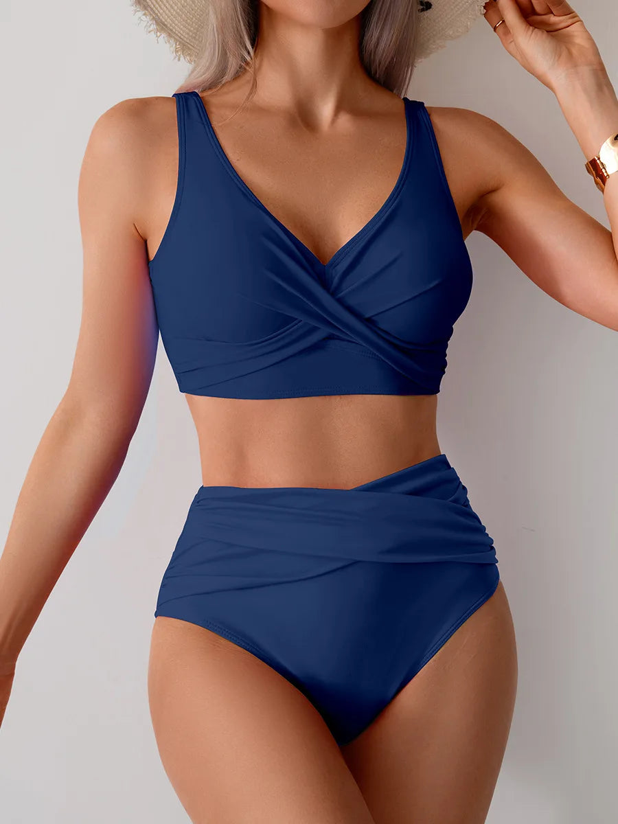 VigoBreviya 2025 Sexy Solid Strapped Swimwear Women Cross Push Up Bikini Set Brazilian Lady Swimsuit High Waist Beach Bath Suit