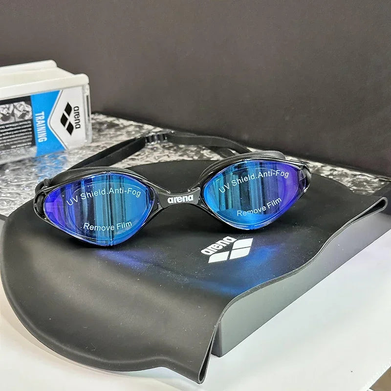 Arena swimming goggles with waterproof and anti fog coating for professional racing training, suitable for both men and women