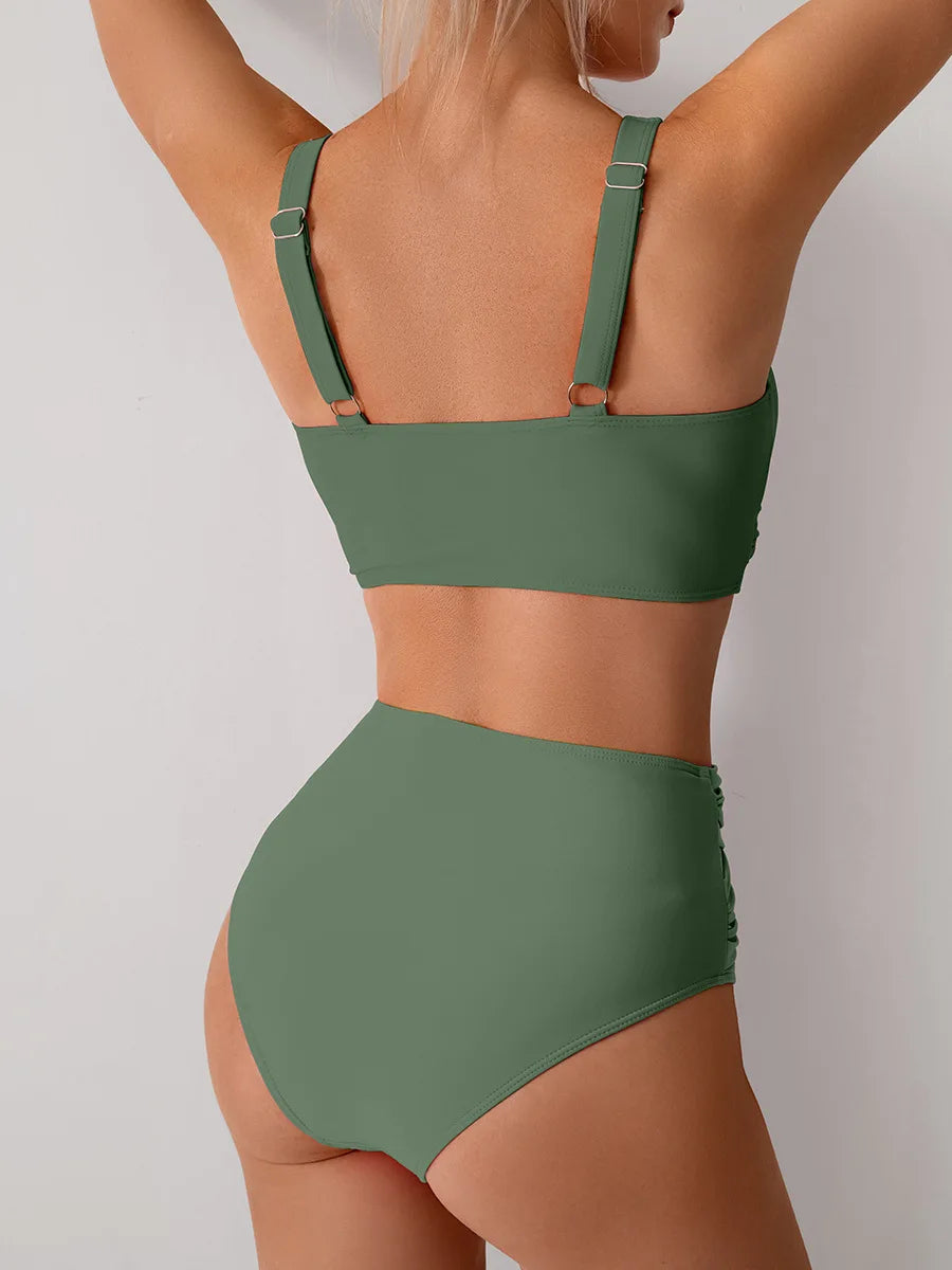 VigoBreviya 2025 Sexy Solid Strapped Swimwear Women Cross Push Up Bikini Set Brazilian Lady Swimsuit High Waist Beach Bath Suit