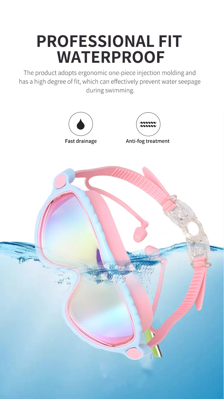 Kids Swimming Goggles Boys&Girls (3-15 Years)-Big Frame HD View, Anti-Fog Silicone Swim Goggles + PU Swimming Cap Swim Set Gifts