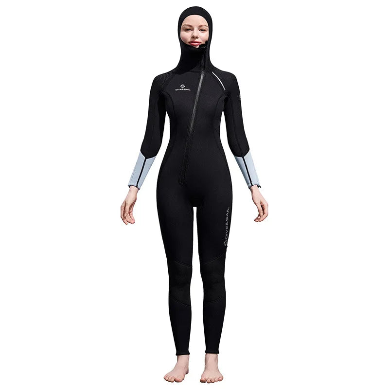 Men Women 3mm Neoprene Wetsuit One-piece Full Body Diving Suit Front Zip Wetsuit With Hood for Scuba Snorkeling Surfing Swimming