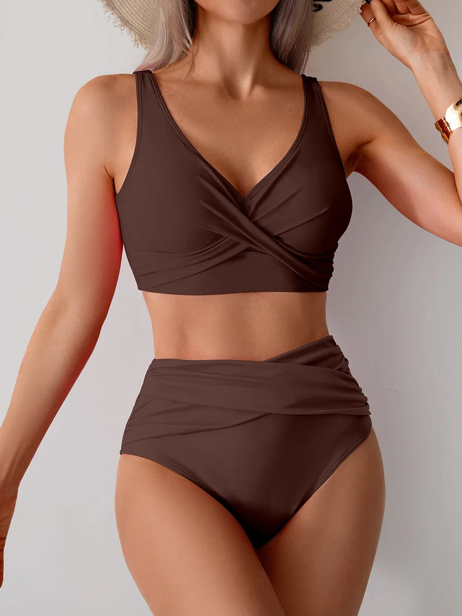 VigoBreviya 2025 Sexy Solid Strapped Swimwear Women Cross Push Up Bikini Set Brazilian Lady Swimsuit High Waist Beach Bath Suit