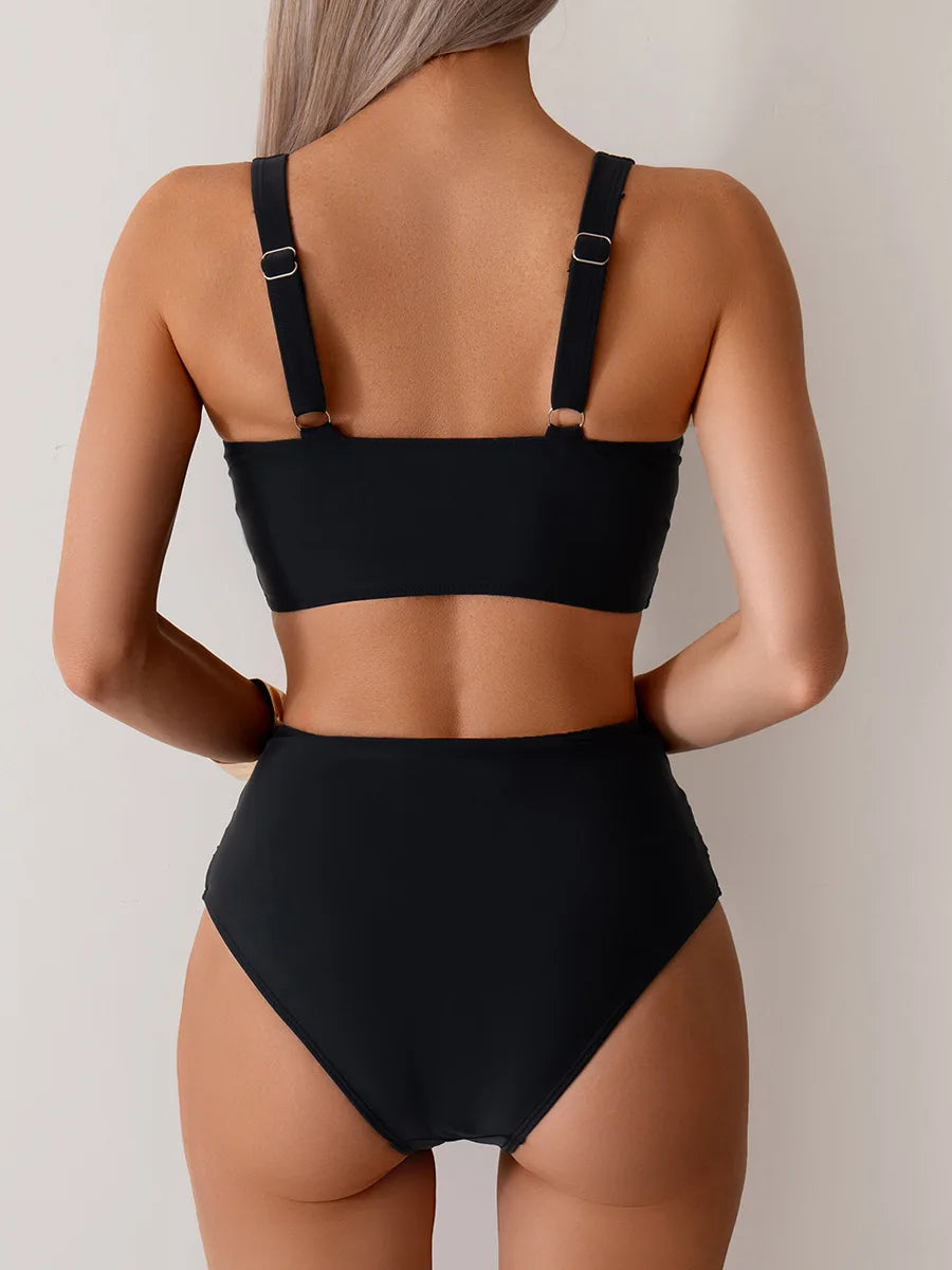 VigoBreviya 2025 Sexy Solid Strapped Swimwear Women Cross Push Up Bikini Set Brazilian Lady Swimsuit High Waist Beach Bath Suit