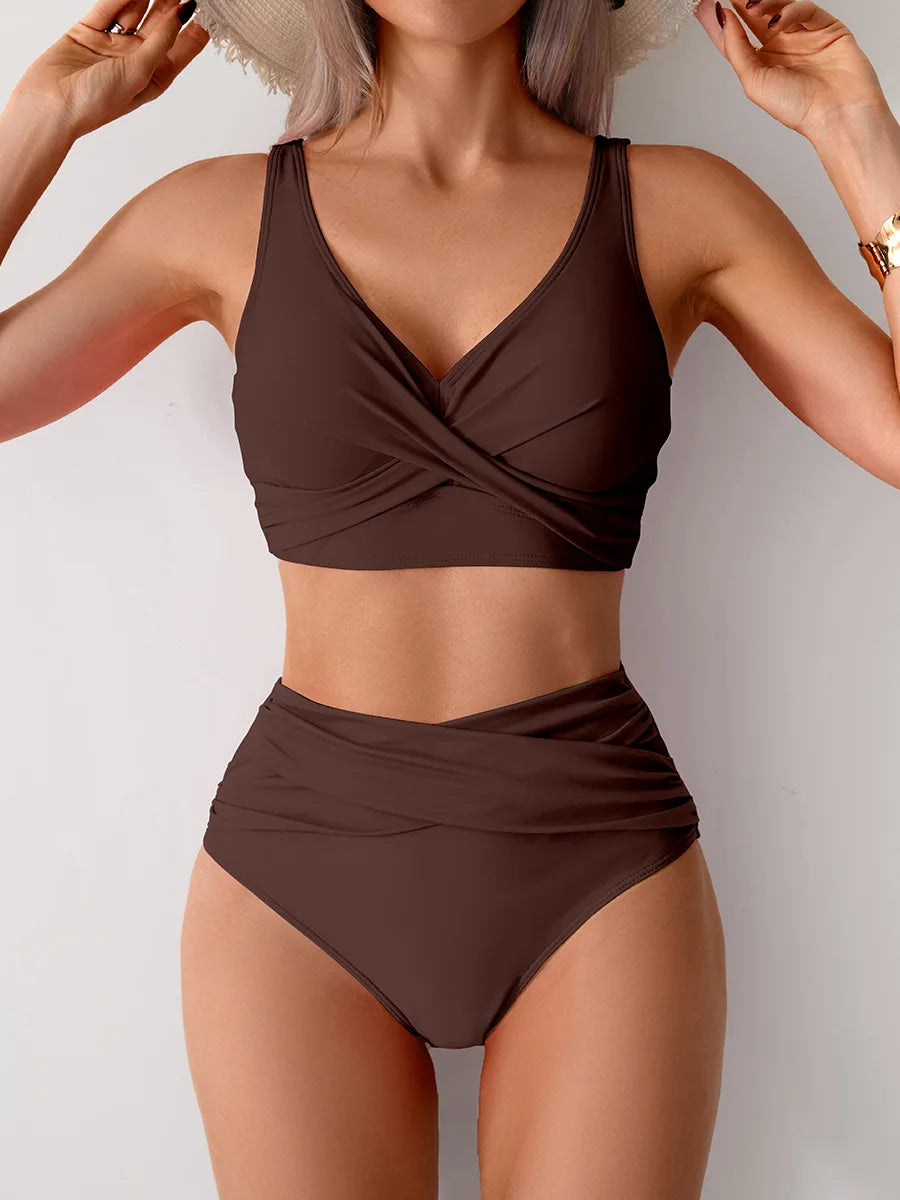 VigoBreviya 2025 Sexy Solid Strapped Swimwear Women Cross Push Up Bikini Set Brazilian Lady Swimsuit High Waist Beach Bath Suit